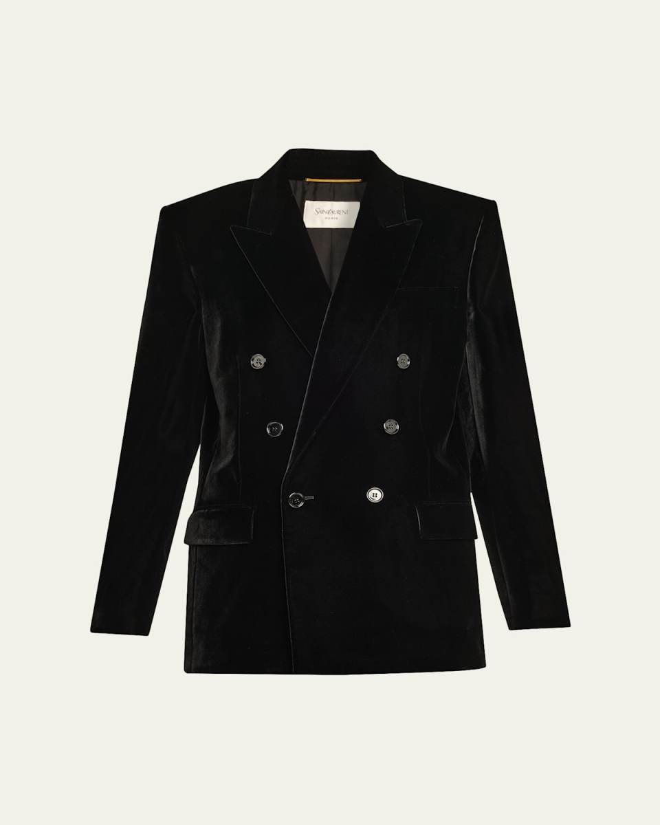 Velvet Double-Breasted Blazer